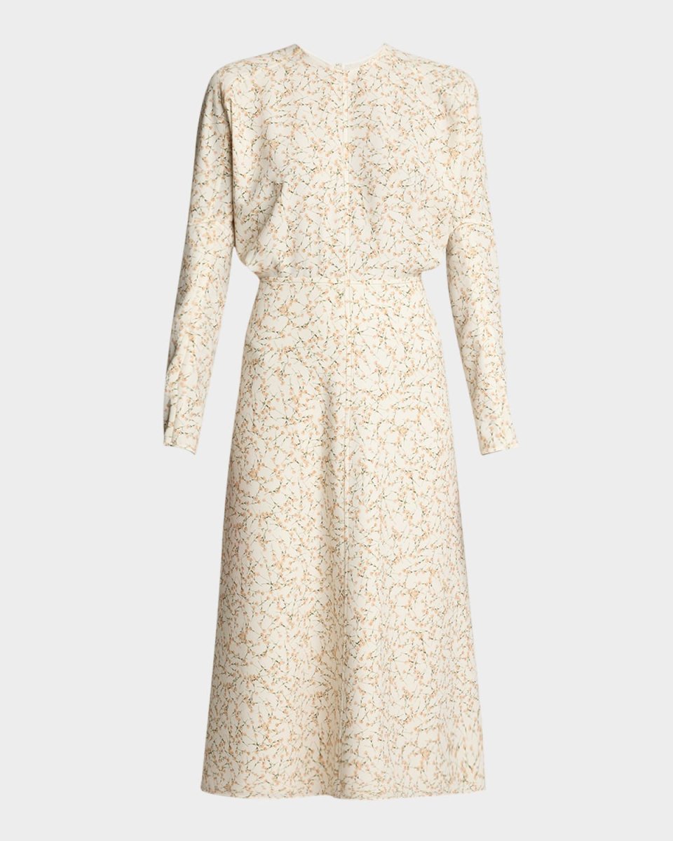 Printed Dolman-Sleeve Midi Dress